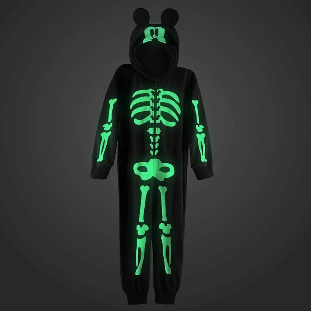 Kids Black Skeleton Hooded Costume with White Bone Print